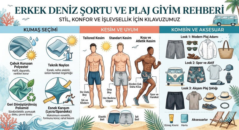 Erkek Deniz Şortu ve Plaj Giyim Rehberi: Kumaş, Kesim ve Kombin