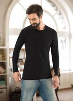  Anıt Sıfır Yaka Uzun Kollu Fit Kalıp T-Shirt 1165 Siyah farklı açı