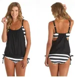 Angelsin Siyah Beyaz Kalın Cizgili Tankini Bikini Takım Çok Renkli