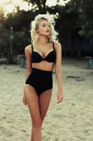Angelsin Siyah Yüksek Bel Kaplı Bikini Üst Siyah