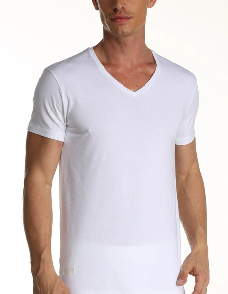 Çift Kaplan Elastanlı V Yaka T-Shirt 956