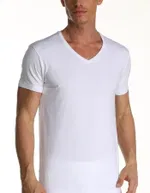 Çift Kaplan Elastanlı V Yaka T-Shirt 956 Beyaz
