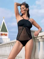 Dantelli Alttan çıtçıtlı Body Orkide ROXY Siyah