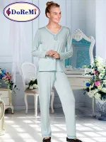 Doremi V Yaka Kadın Pijama Takımı Mavi