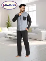 Önden Düğmeli DoReMi Erkek Pijama Takımı Siyah-Gri