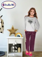 Doremi Kız Çocuk Pijama Takımı Gri Melanj