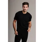 Erkek Siyah Kısa Kollu Fanila detay görünüm