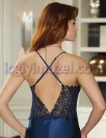 İpek Saten Dantelli Kısa Altılı Set Takım Jeremi 481 Lacivert görsel 10