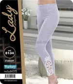 Lady Paça Kenarları Güpürlü Penye Uzun Bayan Tayt 8134 Görsel detay görünüm
