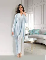 Lohusa 3 lü Pijama Takım XSES 2190 Mavi görsel 4