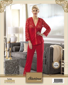 Sistina Penye Uzun Kollu Kırmızı Pijama Takım Sistina 1570 - Alternatif Görünüm