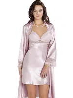 Pierre Cardin 4285 Saten Gecelik Sabahlık Takım Pudra görsel 4