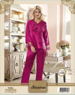 Saten Pijama Sistina 1595 Fuşya detay görünüm