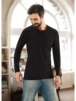  Anıt Sıfır Yaka Uzun Kollu Fit Kalıp T-Shirt 1165 Siyah farklı açı