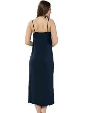 Akbeniz Akbeniz Bayan İp Askılı Uzun Lacivert Gecelik 911 - Alternatif Görünüm