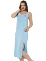 Akbeniz Bayan İp Askılı Uzun Mavi Gecelik 914 Mavi