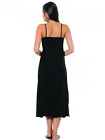 Akbeniz Bayan İp Askılı Uzun Siyah Gecelik 901 Siyah detay görünüm