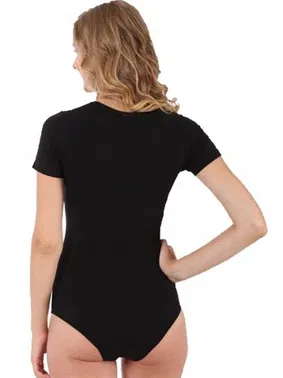 Akbeniz Akbeniz Bayan Kısa Kol Çıtçıtlı Siyah Body 242 - Alternatif Görünüm