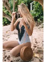 Angelsin 3181 Dantel İşlemeli Siyah Beyaz Mayo Çok Renkli