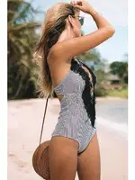 Angelsin 3181 Dantel İşlemeli Siyah Beyaz Mayo farklı açı