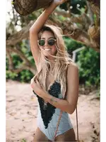 Angelsin 3181 Dantel İşlemeli Siyah Beyaz Mayo görsel 6