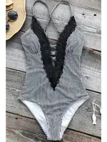 Angelsin 3181 Dantel İşlemeli Siyah Beyaz Mayo görsel 9