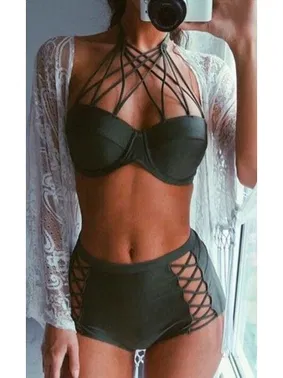 Angelsin Angelsin Haki Yeşil Yüksek Bel Bikini Takım