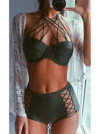 Angelsin Angelsin Haki Yeşil Yüksek Bel Bikini Takım