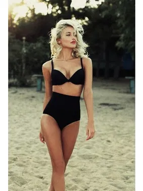 Angelsin Angelsin Siyah Yüksek Bel Kaplı Bikini Üst