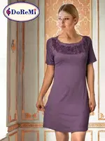 Doremi Kısa Kollu Güpürlü Gecelik Mor