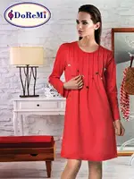 Doremi Kırmızı Dizüstü Uzun Kollu Penye Gecelik Kırmızı