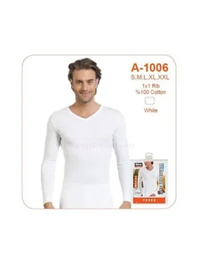 Öztaş Erkek Beyaz Ribana Uzunkol V Yaka Öztaş A1006 - Alternatif Görünüm