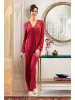 Fantazi Gecelik Sabahlık 6 lı Takım XSES 3005 Bordo detay görünüm