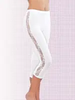 İmer 4358 Modal Kenarı Desenli Kapri Tayt Beyaz