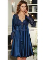 İpek Saten Dantelli Kısa Altılı Set Takım Jeremi 481 Lacivert görsel 6