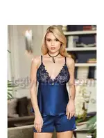 İpek Saten Dantelli Kısa Altılı Set Takım Jeremi 481 Lacivert görsel 7