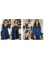 İpek Saten Dantelli Kısa Altılı Set Takım Jeremi 481 Lacivert görsel 11