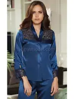 İpek Saten Dantelli Kısa Altılı Set Takım Jeremi 481 Lacivert görsel 9