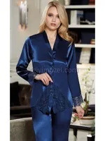 İpek Saten Dantelli Kısa Altılı Set Takım Jeremi 485 Lacivert farklı açı