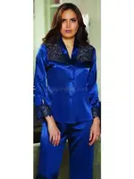 İpek Saten Dantelli Kısa Altılı Set Takım Jeremi 481 Lacivert görsel 4
