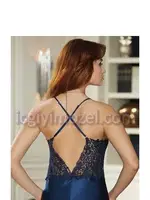 İpek Saten Dantelli Kısa Altılı Set Takım Jeremi 481 Lacivert görsel 10