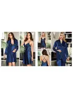 İpek Saten Dantelli Kısa Altılı Set Takım Jeremi 485 Lacivert görsel 4