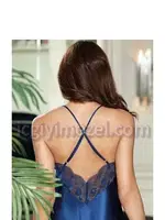 İpek Saten Dantelli Kısa Altılı Set Takım Jeremi 485 Lacivert görsel 5