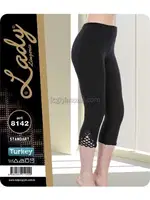 Lady Paça Kenarları Güpürlü Penye Kapri Tayt 8142 Siyah detay görünüm