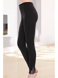 Lady Lady Paça Kenarları Güpürlü Siyah Penye Bayan Tayt 8141