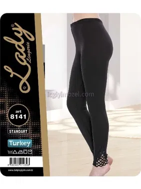 Lady Lady Paça Kenarları Güpürlü Siyah Penye Bayan Tayt 8141 - Alternatif Görünüm