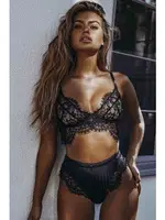 Merry See 3138 Siyah Şık Dantel Sütyen Külot Takım Siyah görsel 7