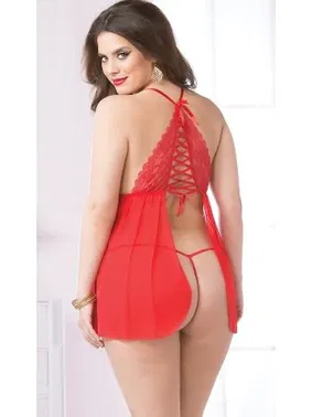 Merry See Merry See Büyük Beden Kırmızı Gecelik - Alternatif Görünüm