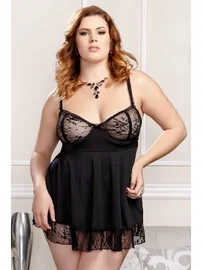 Merry See Merry See Büyük Beden Şık Siyah Gecelik