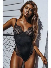 Merry See Merry See Siyah Dantel Bady Gecelik